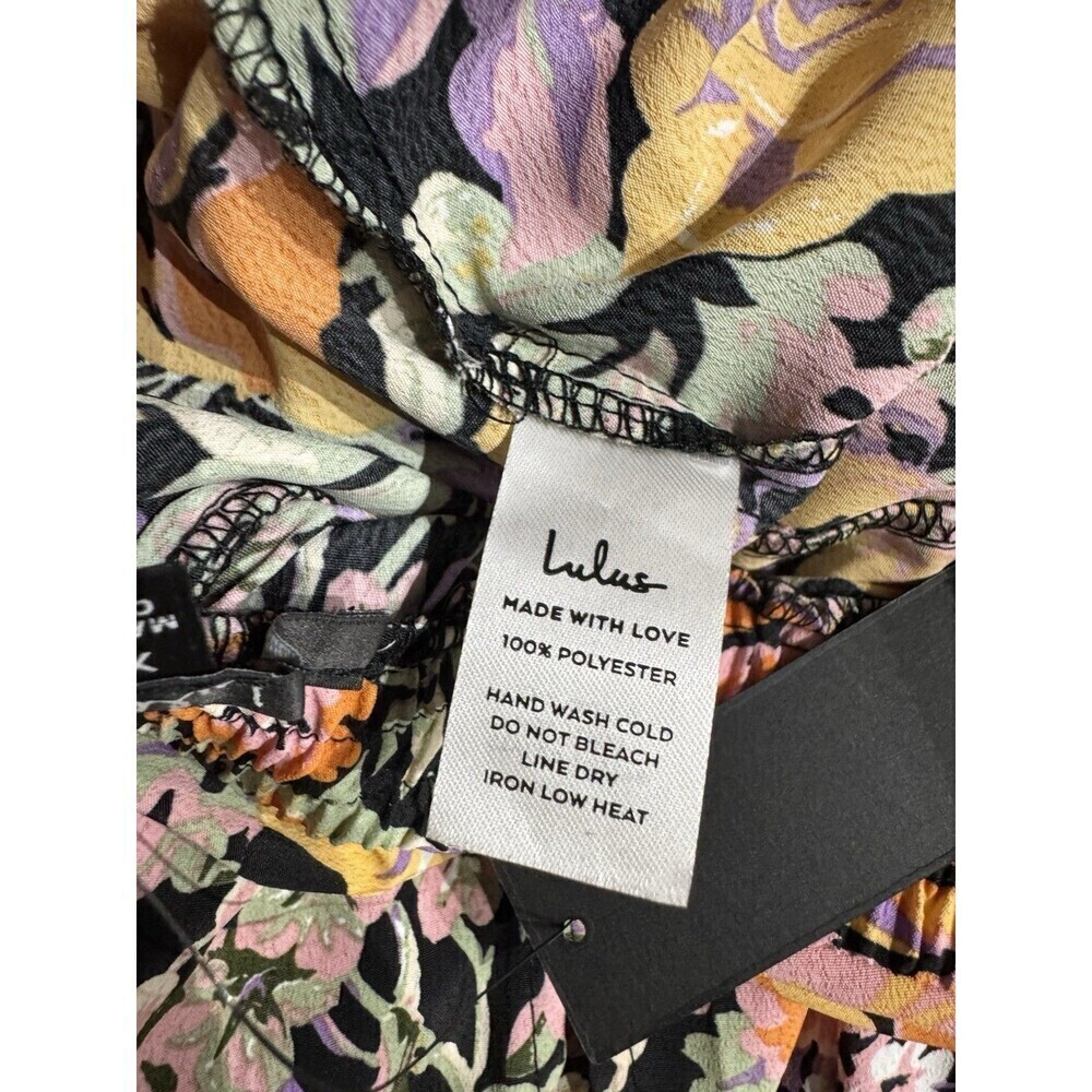 Lulu’s Capture the Blooms Black Multi Floral Print Wide Leg Pants Size XS NWT - Picture 8 of 8